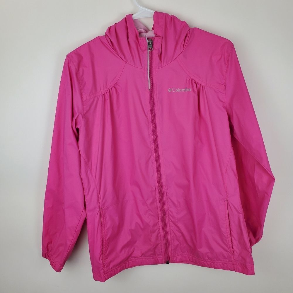 COLUMBIA Girls Lightweight Full Zip Up Windbreaker Jacket Coat Hooded Hoodie